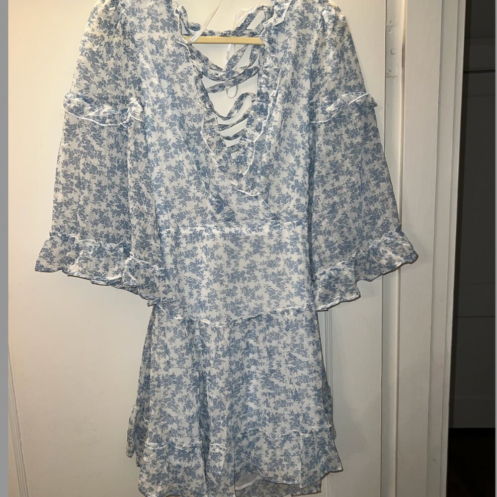 Long Sleeve, Lightweight Blue Floral Dress